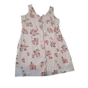 No Boundaries Womens XL 15-17 White Pink Floral Zip Front O-Ring Mini Dress